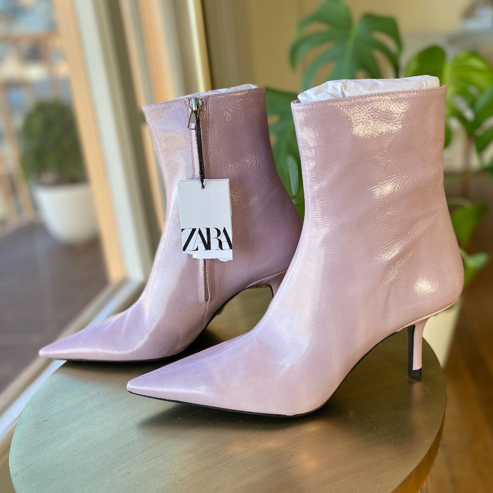 Zara Leather Heeled Boots Mauve